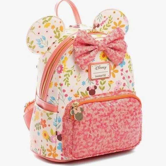 Loungefly Disney Floral Minnie Mouse Backpack - Pink and Cream - Picture 3 of 5